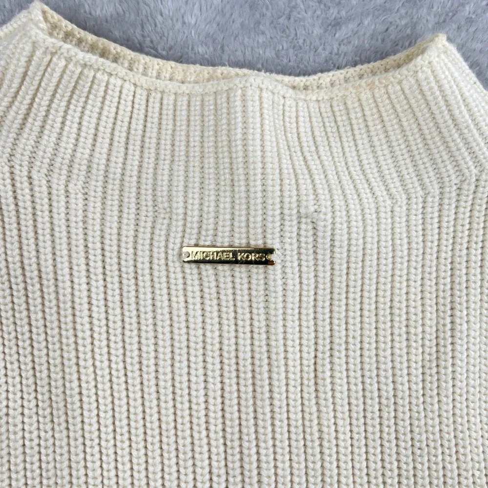 Michael Kors Lace Up Side Ribbed Knit Sweater L White Women Mock Neck Sleeveless